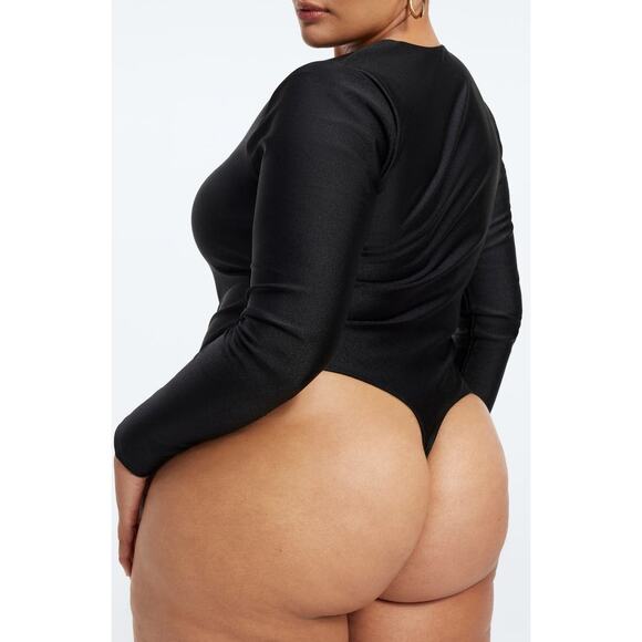 Good American High Shine Compression Deep V-Neck Long Sleeve Bodysuit Plus XXL - Picture 3 of 12